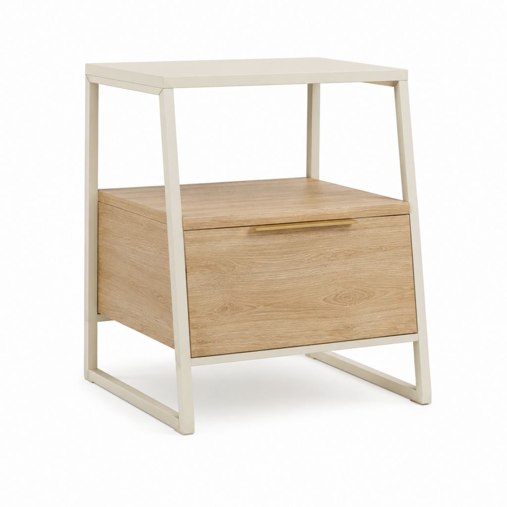 Nachttisch mit Schublade Eichefarben Weiß MDF Stahl 50 x 40 x 60 cm