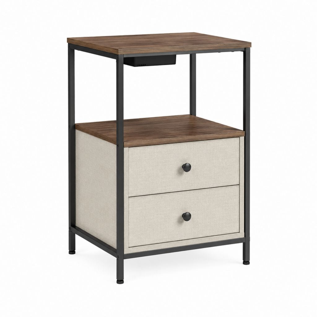Nachttisch mit Ladestation 2 Schubladen Braun Schwarz Beige Spanplatte Stahl Polyester rechteckig 40 x 40 x 60 cm