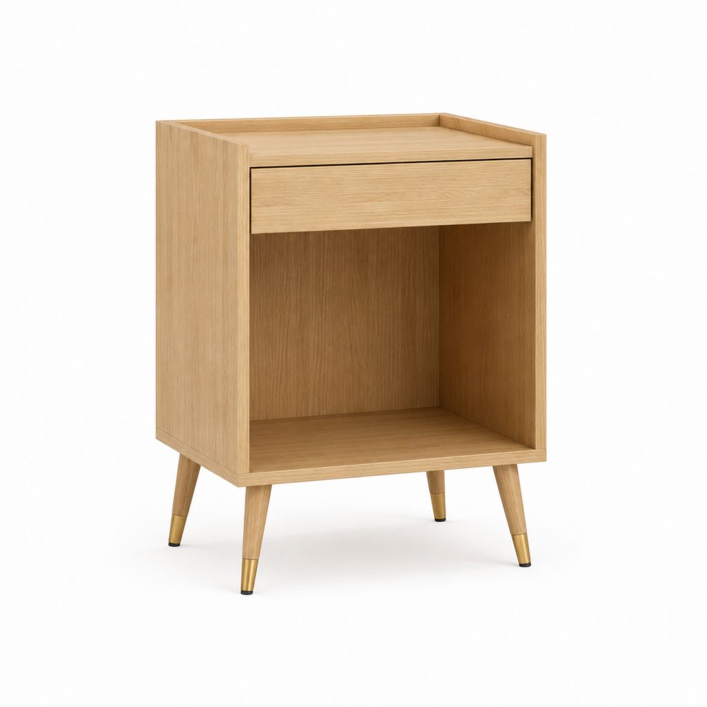 Nachttisch mit Schublade und offenem Fach Eichenfurnier rechteckig 45 x 40 x 60 cm Natur