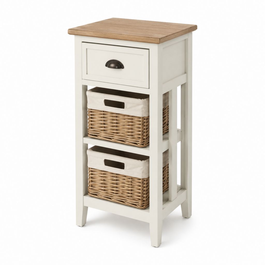 Nachttisch mit Schublade und 2 Körben Weiß Natur MDF 40 x 30 x 70 cm