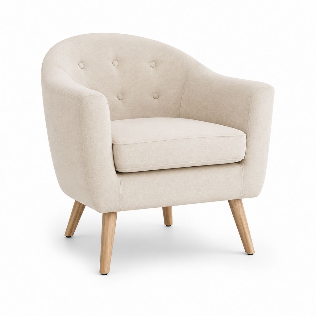 Cocktailsessel Beige aus Polyester mit Gummibaumholzbeinen 75 x 73 x 80 cm