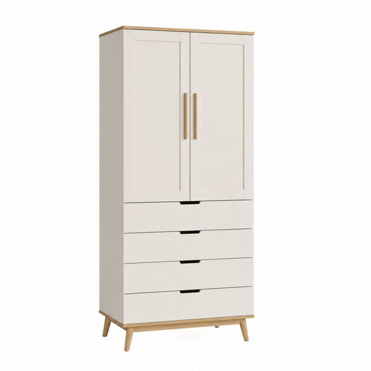 Kleiderschrank Weiß mit Eichenholzoptik 2 Türen 4 Schubladen 80 x 40 x 180 cm