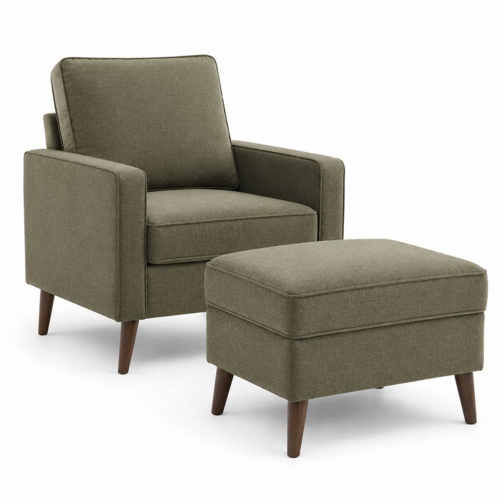 Polstersessel mit Fußhocker Olivgrün Polyester Rechteckig Sessel 76 x 85 x 91 cm Hocker 60 x 45 x 42 cm