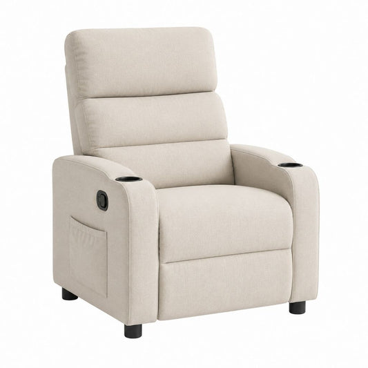 Relaxsessel Fernsehsessel Beige Polyester mit manueller Liegefunktion Getränkehaltern 85 x 93 x 102 cm