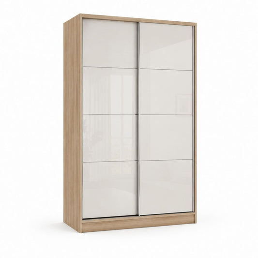 Schwebetürenschrank 2 Türen Weiß Eiche Dekor Spanplatte rechteckig 120 x 60 x 200 cm