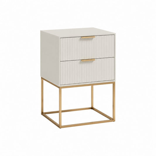 Nachttisch mit 2 Schubladen Weiß MDF Goldfarbenes Stahlgestell Rechteckig 45 x 40 x 60 cm