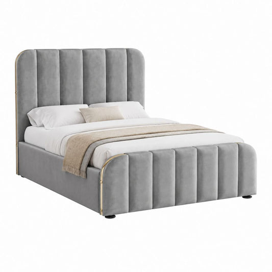 Polsterbett mit Bettkasten Grau Samtbezug aus Polyester 160 x 200 cm