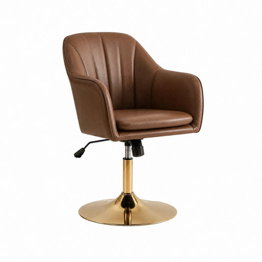Drehbarer höhenverstellbarer Sessel Braun aus PU-Kunstleder mit rundem Stahlfuß 62 x 61 x 85-97 cm