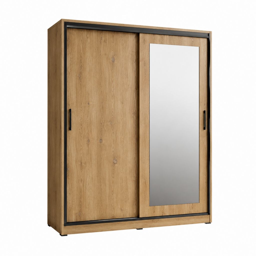 Schwebetürenschrank 120 x 60 x 200 cm Eichefarben Spanplatte Rechteckig mit Spiegel