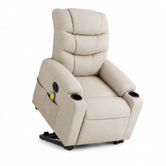 Relaxsessel mit Liegefunktion und Massagefunktion Beige Polyester Hochlehner 90 x 92 x 105 cm