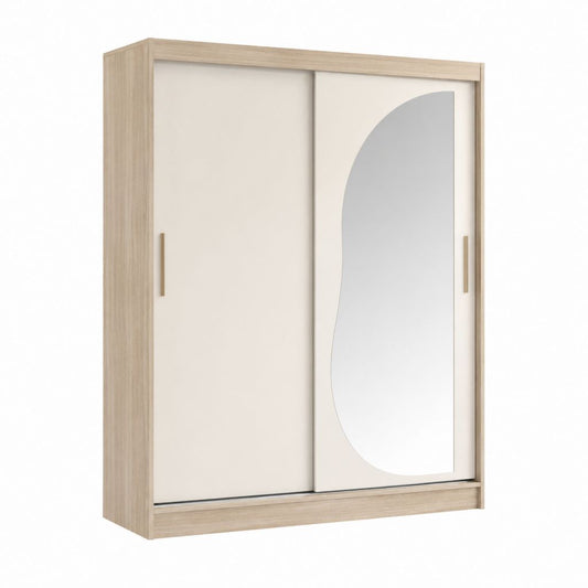 Schwebetürenschrank mit Spiegel 2 Türen Eiche Sonoma Weiß Spanplatte 180 x 60 x 200 cm