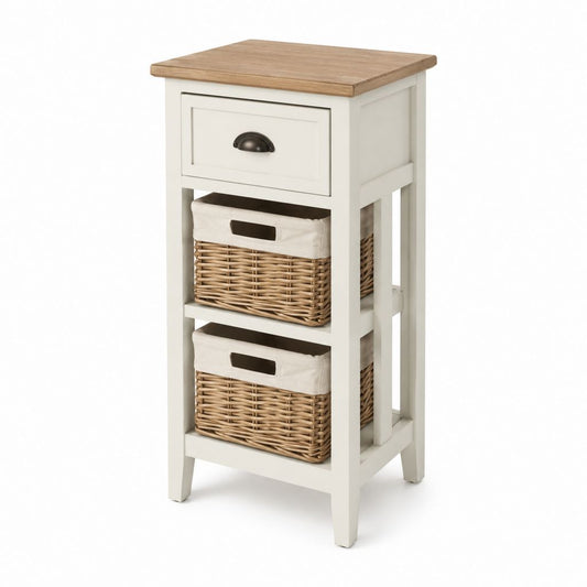 Nachttisch mit Schublade und 2 Körben Weiß Natur MDF 40 x 30 x 70 cm
