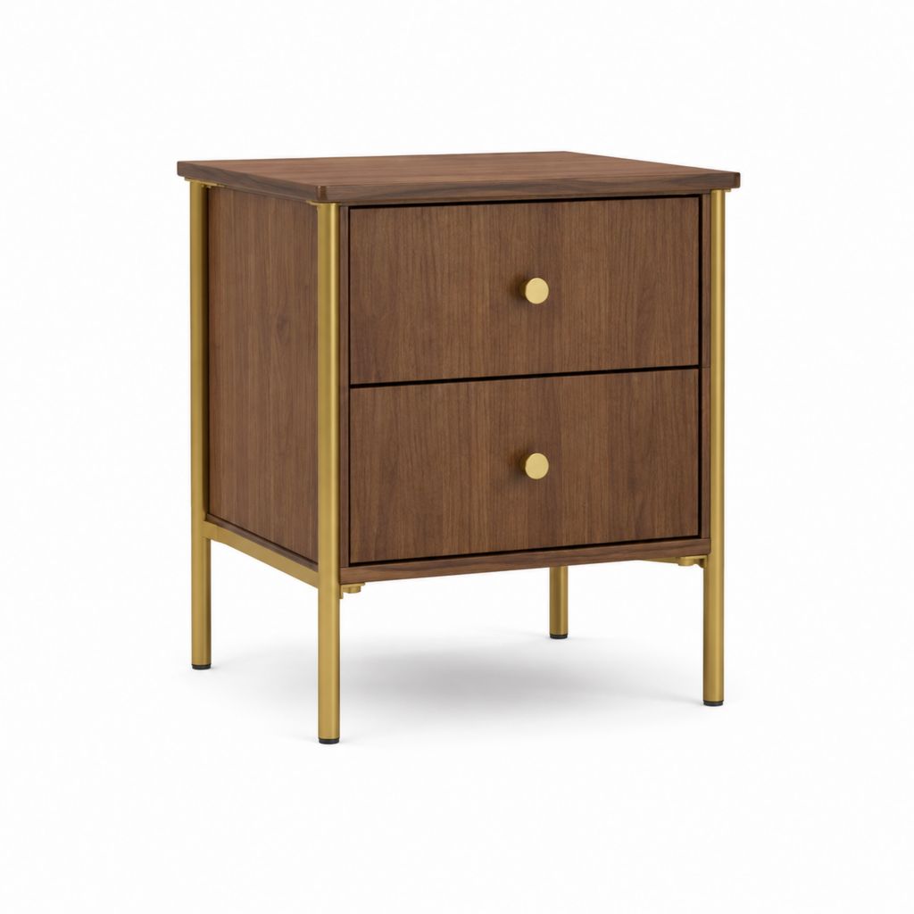 Nachttisch mit 2 Schubladen Walnussbraun MDF und Stahl 45 x 40 x 60 cm