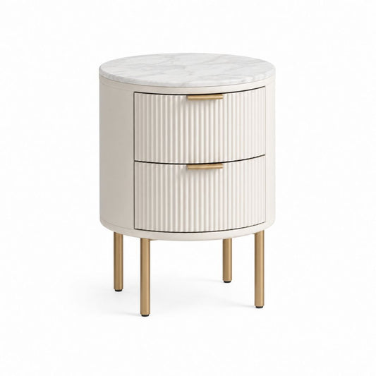 Nachttisch mit 2 Schubladen Weiß MDF rund 50 x 50 x 60 cm