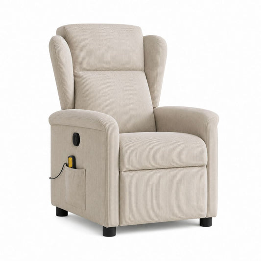 Elektrischer Relaxsessel Beige mit Polyester-Cordbezug und hoher Rückenlehne 78 x 92 x 105 cm