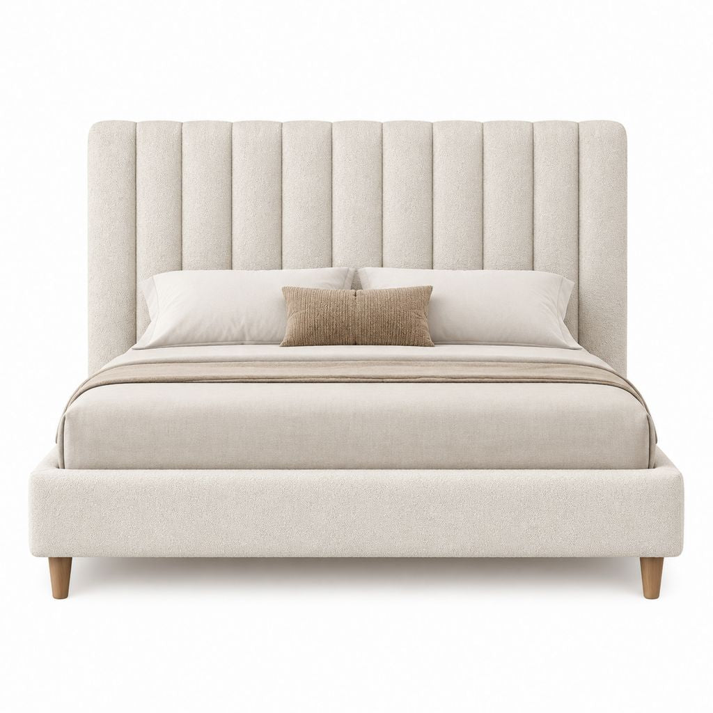 Stauraumbett Beige mit Bouclé-Polyesterbezug 180 x 200 cm
