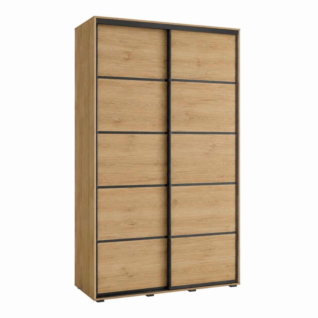 Schwebetürenschrank Eiche natur Schwarz Spanplatte rechteckig 120 x 60 x 200 cm