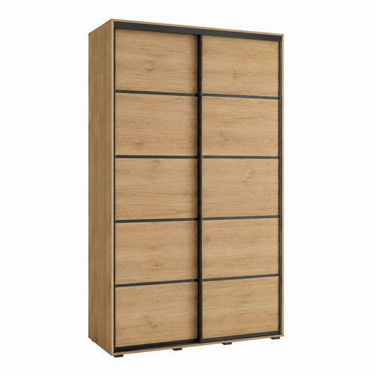 Schwebetürenschrank Eiche natur Schwarz Spanplatte rechteckig 120 x 60 x 200 cm